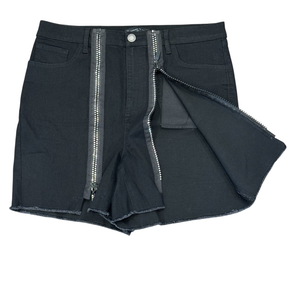 Fashion To Figure Zipper Jean Shorts Plus Sz 16 High Rise Stretch Denim Black